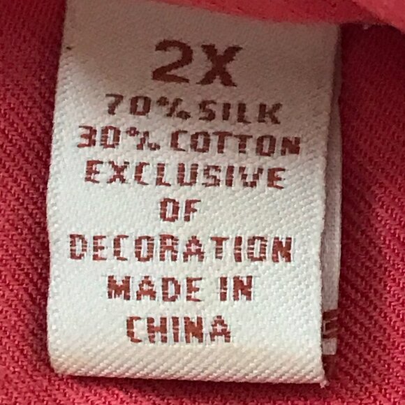 Caribbean Shirt Men 2X Coral Pink Striped Silk Cotton Button Up Short Sleeve - Picture 4 of 11